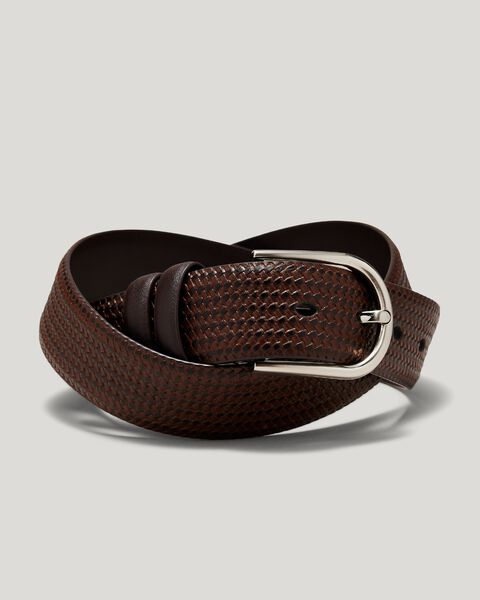 Textured leather belt, Brown, hi-res